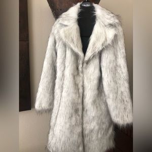 Faux Fur Coat Women Lapel Mid Length Cardigan Open Front Winter Jacket
